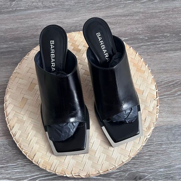 Barbara Bui black leather square toe mules made in Italy designer women’s 38‎ - Picture 2 of 8